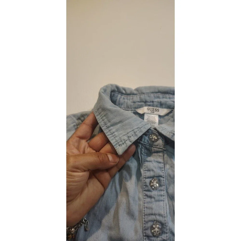 Guess Girl dress denim top tulle skirt size L(14) sparkles button front